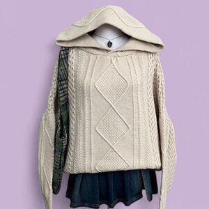 free people Explorer Cable Knit Hoodie in macadamia